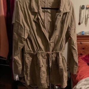 Utility Tan Jacket with Drawstring Waist